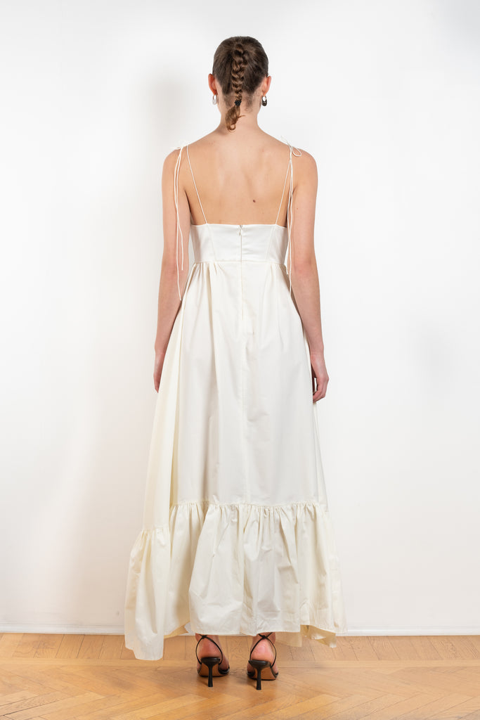 The Snow Queen maxi dress by Anna October has a voluminous silhouette, graced with free-flowing skirt and delicate self-tying straps