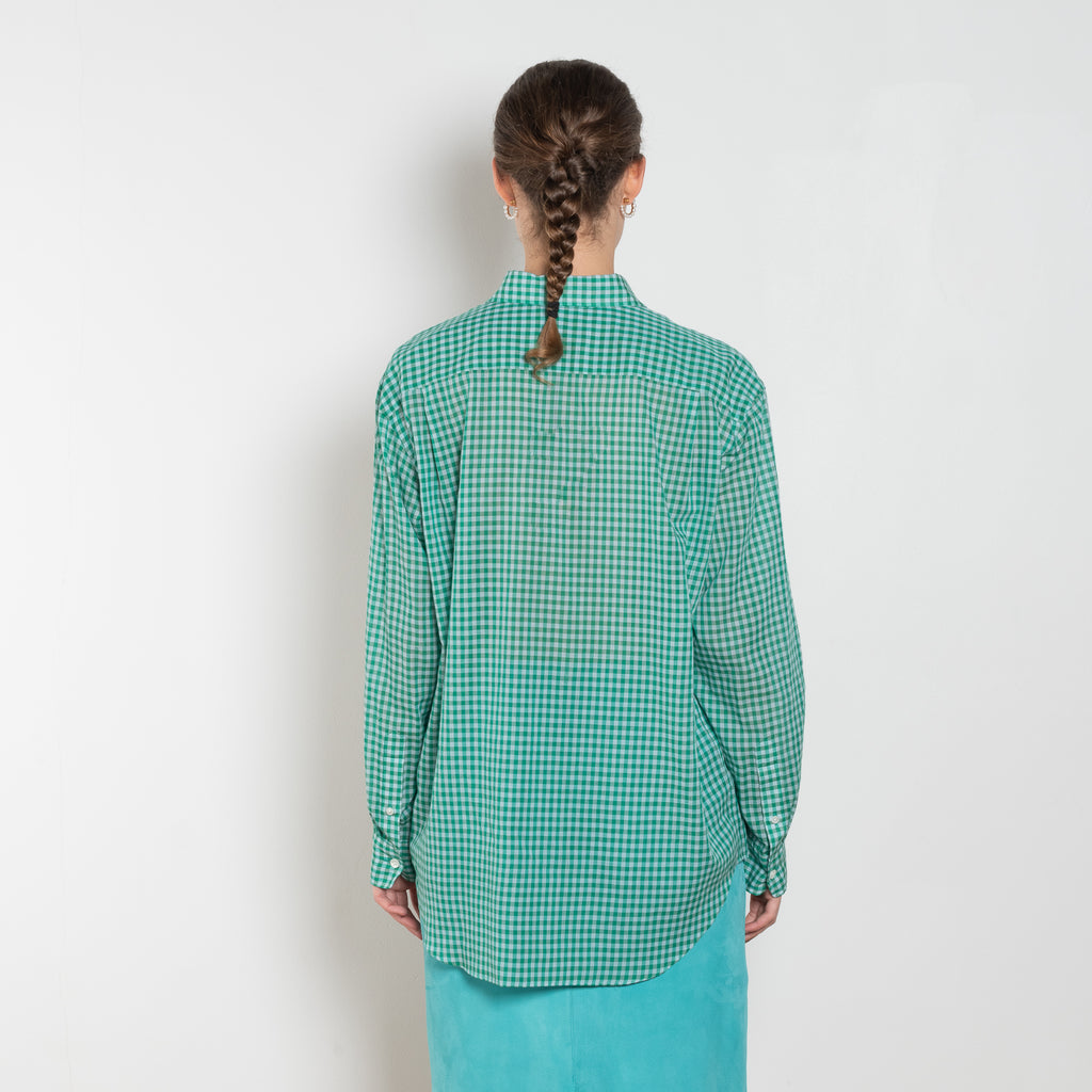 The Airy Light Cotton Shirt by Auralee is an extremely light cotton voile shirt with a gingham check