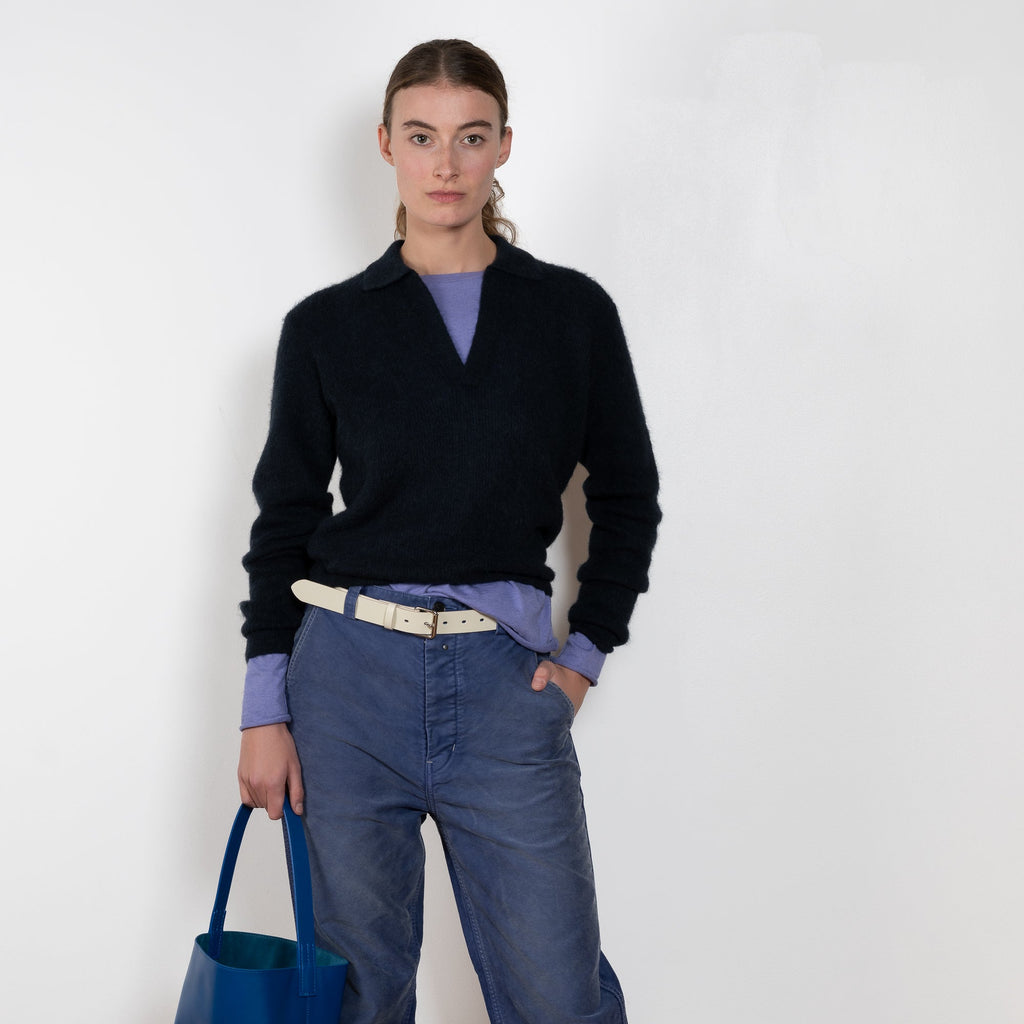 Auralee Sheer Knit Skipper Polo