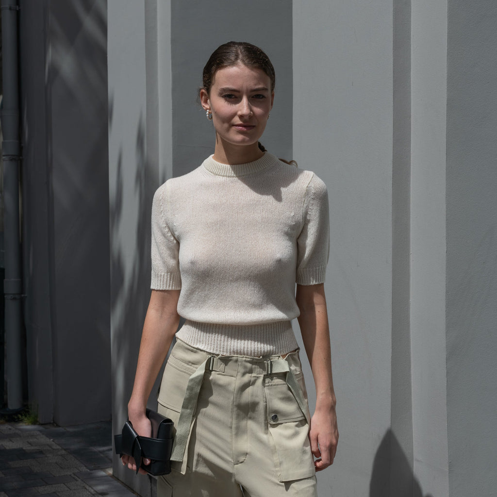 The Cashmere Knit Tshirt by Auralee is a short sleeved knit top in a super soft yet chunky cashmere knit