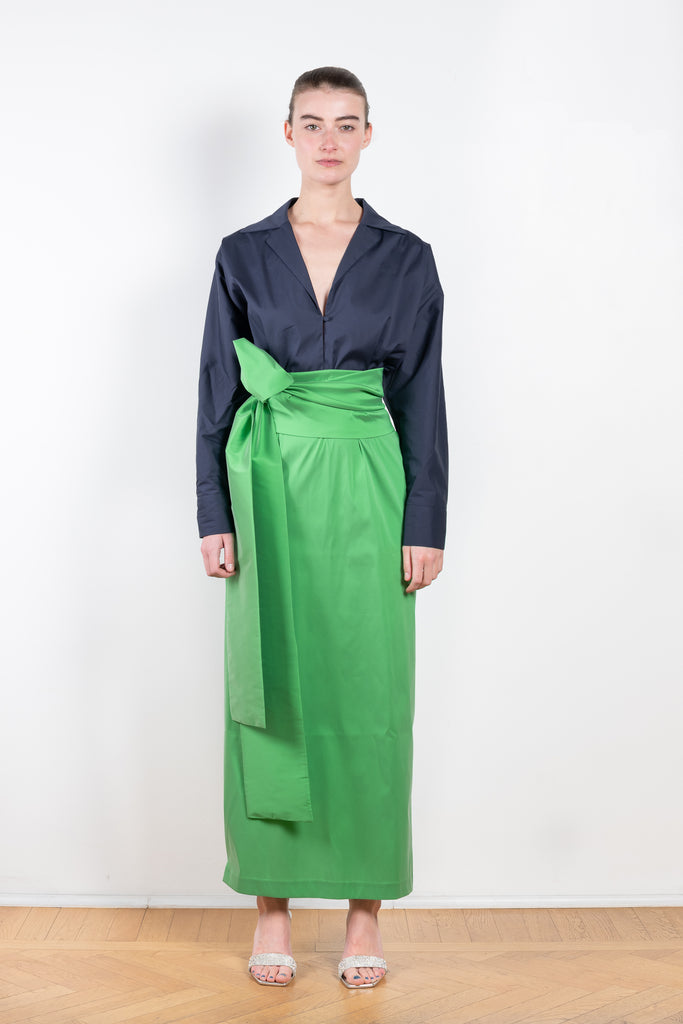 The Dress Claire by Bernadette is cut from both cotton poplin on top and crisp taffeta on the bottom with a removable waist bow belt for versatile wear