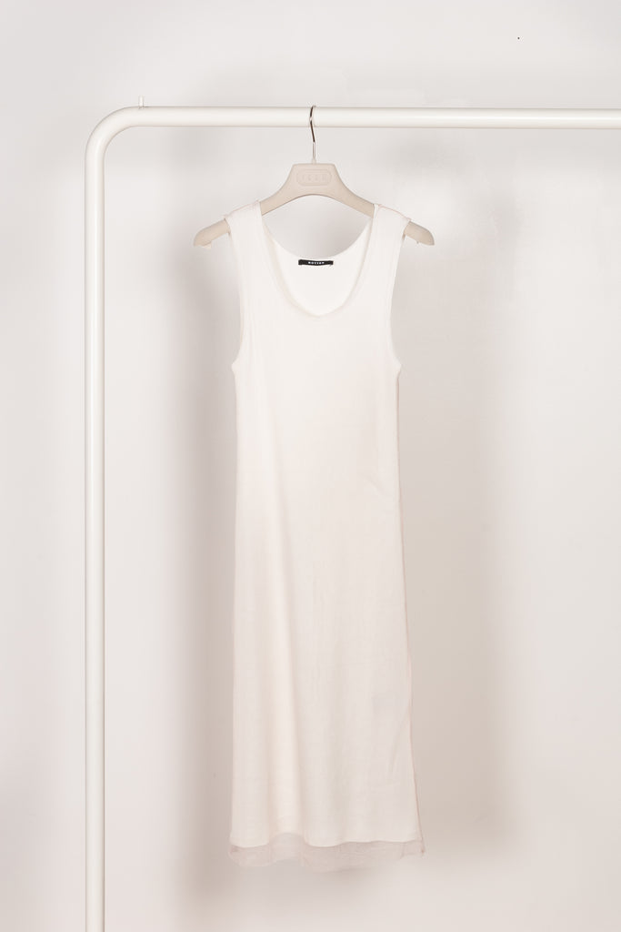 The Double Dress by Botter is a fitted cotton dress with a soft mesh second layer