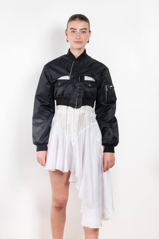 The Cut Out Bomber by Coperni is a relaxed bomber jacket which can be worn classic or  twisted thanx to the side zips