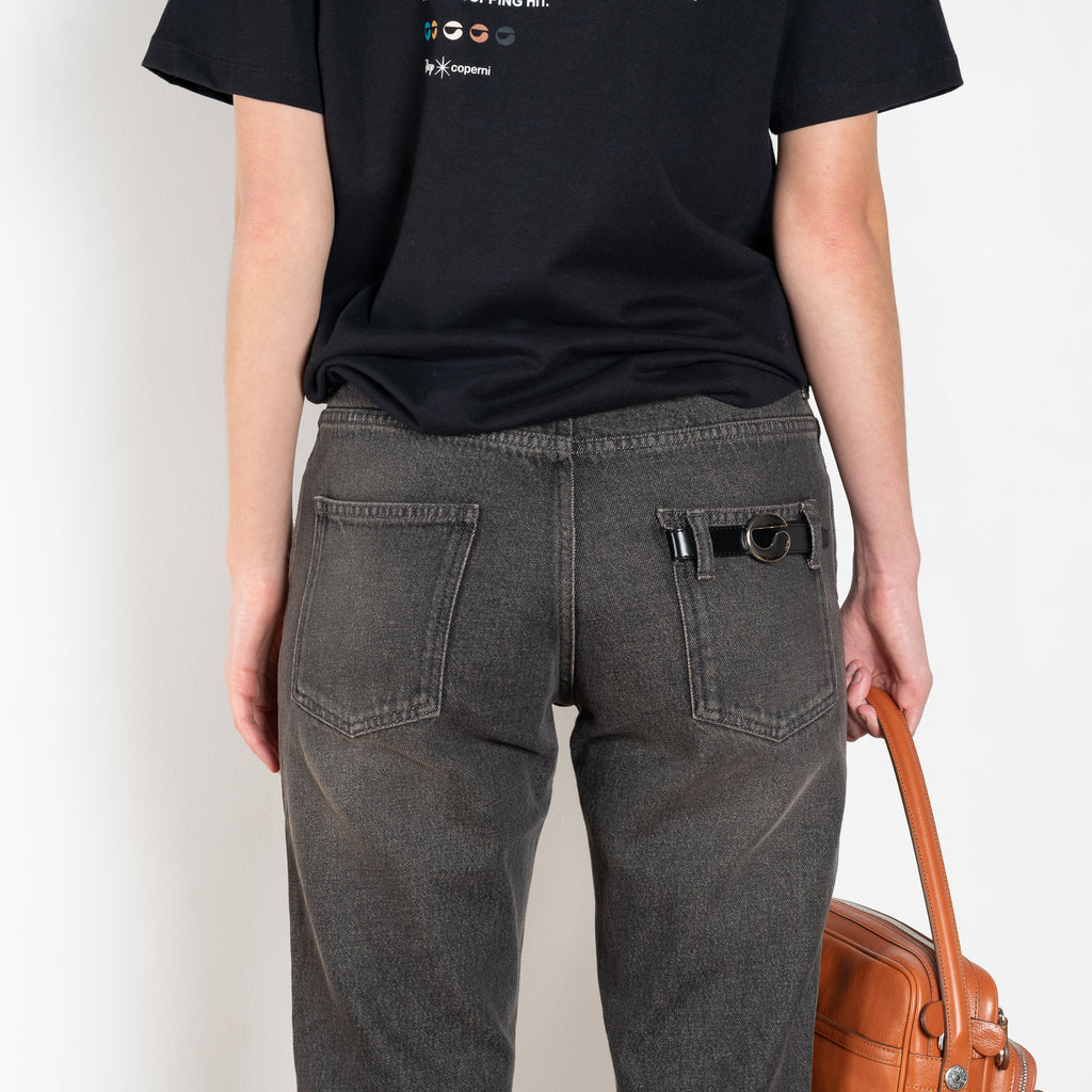 The Boyfriend Denim by Coperni is a relaxed mid rise denim with a boyfriend fit and extended legs