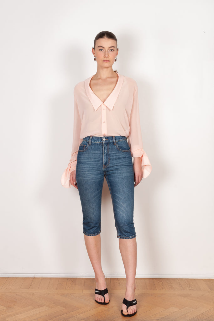 The Cropped Denim Pants by Coperni are high waisted knee length pants with a very fitted silhouette