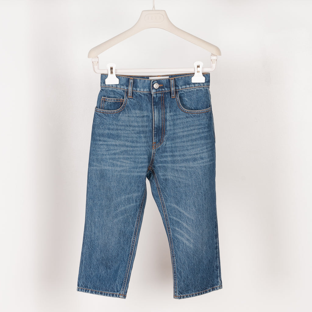 The Cropped Denim Pants by Coperni are high waisted knee length pants with a very fitted silhouette