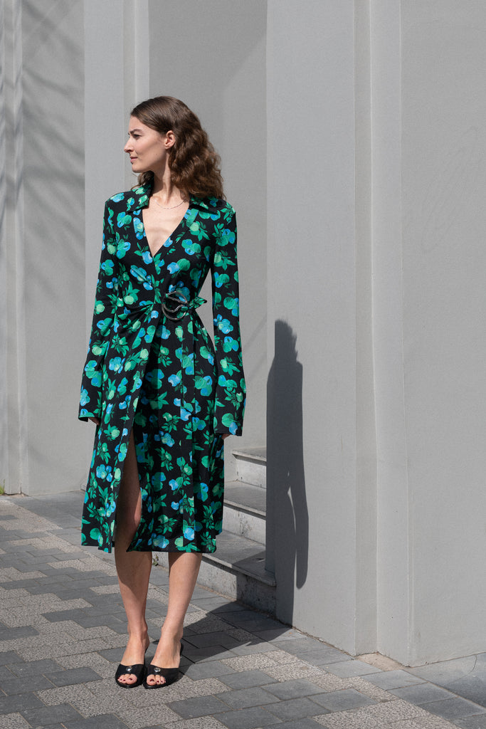 The Print Wrap Dress by Coperni is a feminine wrap dress with a Coperni Logo hardware detail