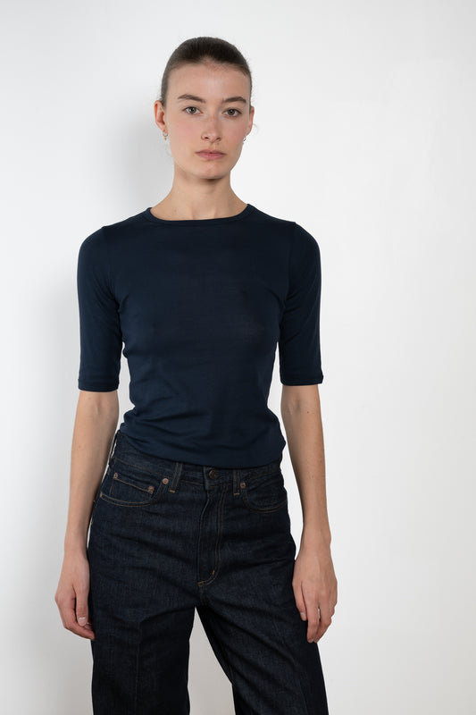 The Anna Tee by Flore Flore is a&nbsp;lengthened t-shirt with lengthened short sleeves, made from lightweight transparent organic cotton 1 x 1 rib