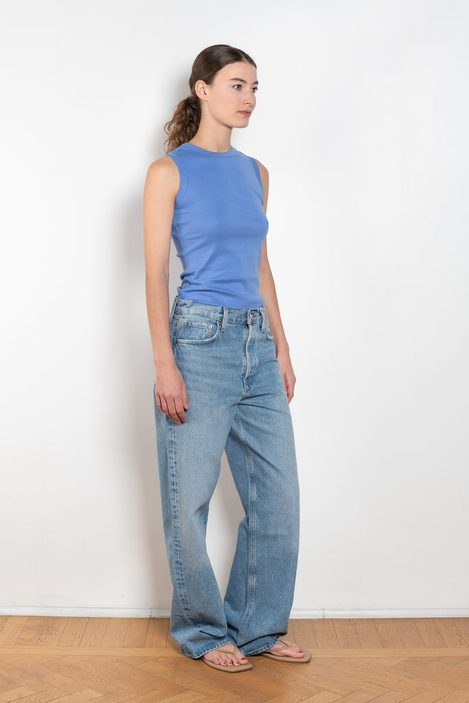The Esme Tank by Flore Flore is a fitted crew neck tank top with a double stitched cut-off seam on the back.