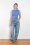 The Esme Tank by Flore Flore is a fitted crew neck tank top with a double stitched cut-off seam on the back.