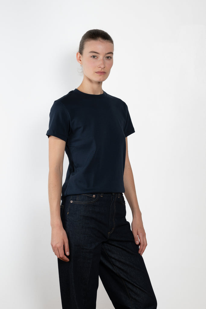 The Monica Tee by Flore Flore is a&nbsp;relaxed fit short-sleeved tee with a double stitched cut off seam on the back