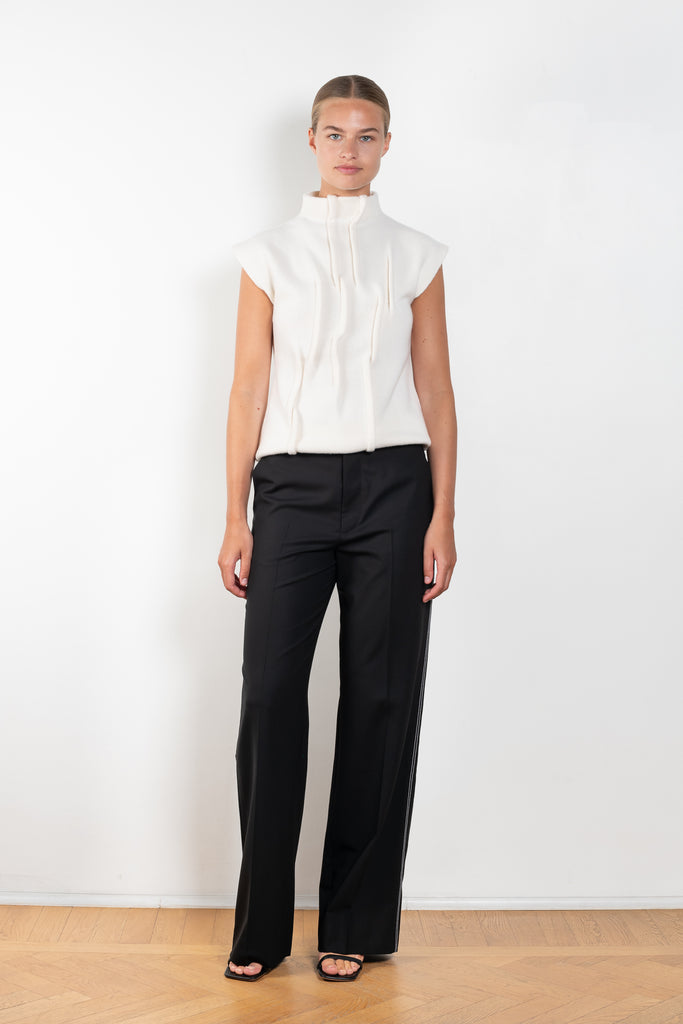 The Trouser 0301 by GAUCHERE is a mid waisted trouser with a wide leg and contrasted cream stitching on the sides