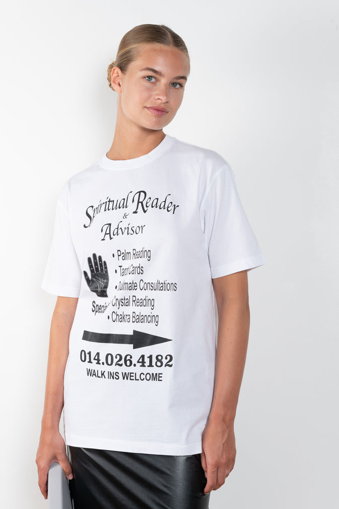 The Spiritual Tee by GAUCHERE is a relaxed white tee with this season's spiritual Reader print