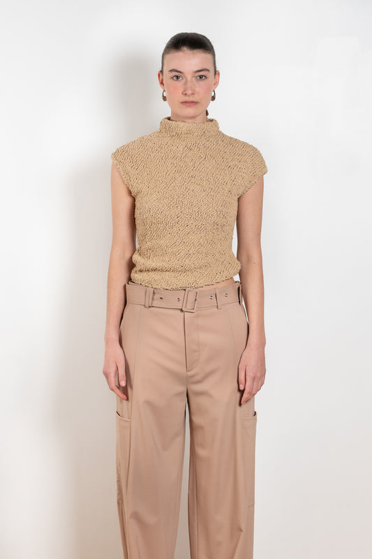 The Top 2772 by Gauchere is an assymetric top in a beige cotton knit