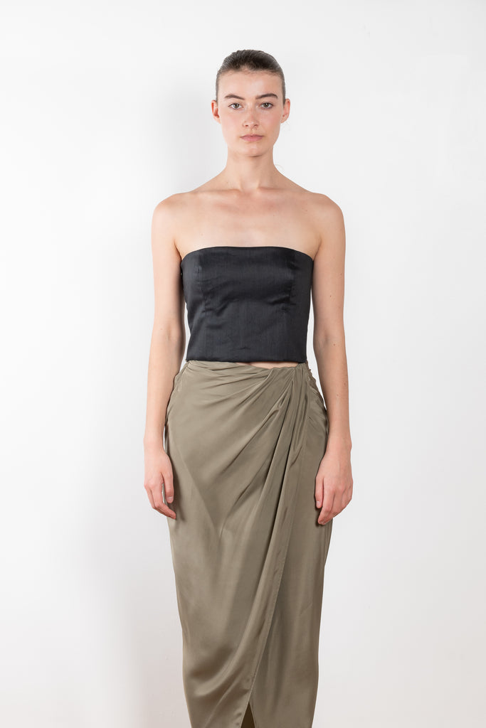 The Lica Top Linen by GAUGE81 is a linen bustier top with a side zip closure