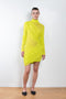 The Ula Dress by Gauge81 is an elegant vibrant yellow dress with draped details in a fine mesh fabric