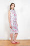 The Didi Slick Dress by Julie Kegels is a one sleeve Glossy dress in a tropical floral print with adjustable length
