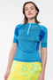 The Kobi Wetsuit Top by Julie Kegels is a knitted top in scuba luxe with zipper in the front