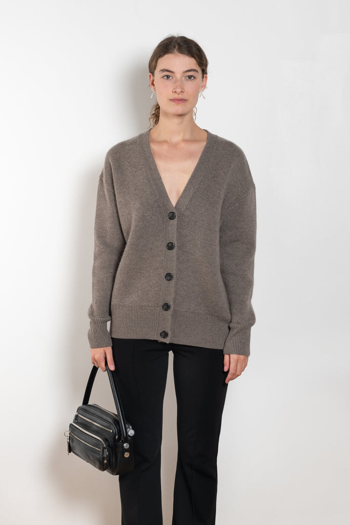 The Amery Cardigan by Lisa Yang is heavy knit cardigan with a longer fit, a deep V neck dropped shoulders and a accentuated rib detail at the hem