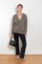 The Amery Cardigan by Lisa Yang is heavy knit cardigan with a longer fit, a deep V neck dropped shoulders and a accentuated rib detail at the hem