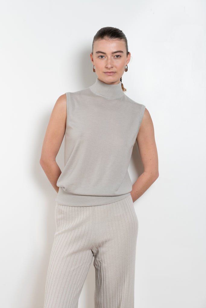 The Cynthia Top by Lisa Yang is a fine sleeveless top of exceptional softness with a light airy feel and a neat high neck