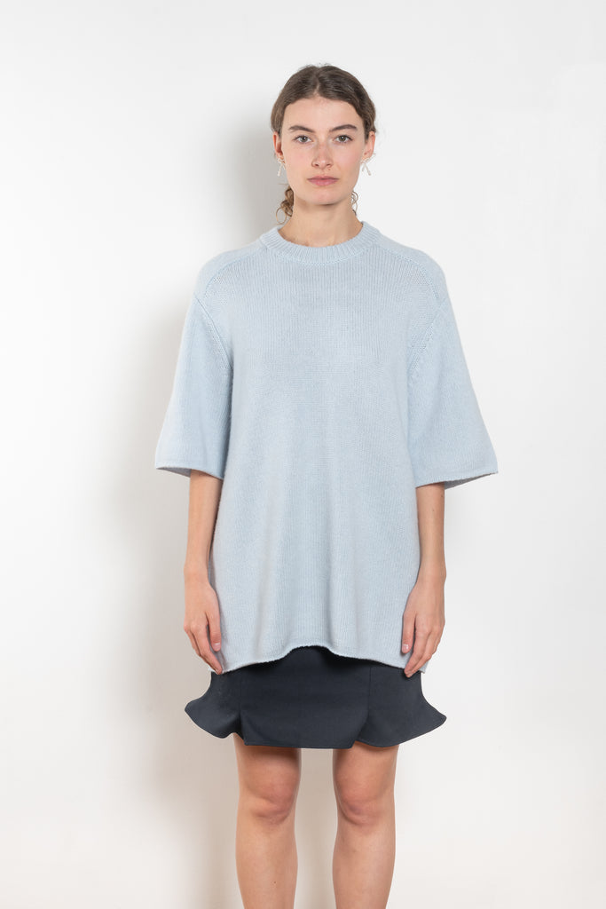 The Elvina Sweater by Lisa Yang a midweight knit oversized cashmere t-shirt with a round neck and loose elbow length sleeves