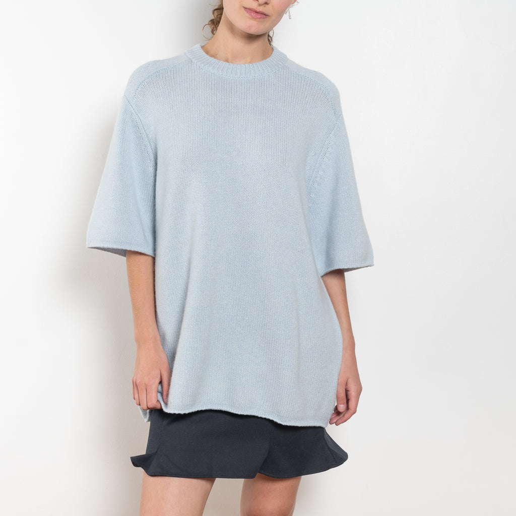 The Elvina Sweater by Lisa Yang a midweight knit oversized cashmere t-shirt with a round neck and loose elbow length sleeves