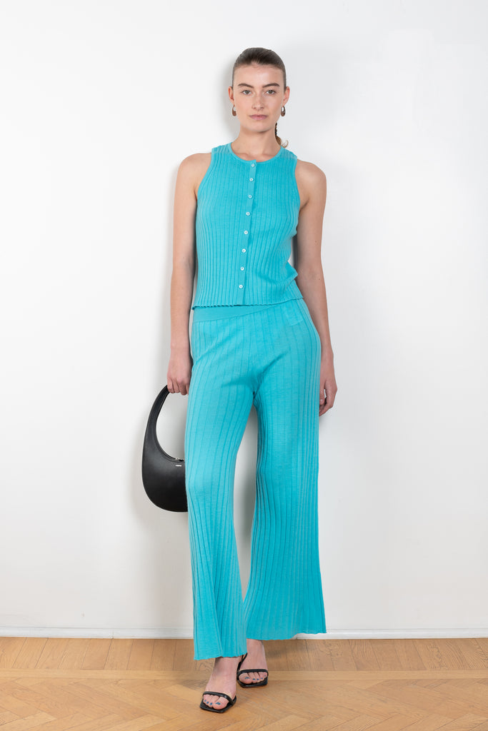 The Karen Trouser by Lisa Yang is a high waisted fitted trouser in the lightest signature paddington-rib cashmere