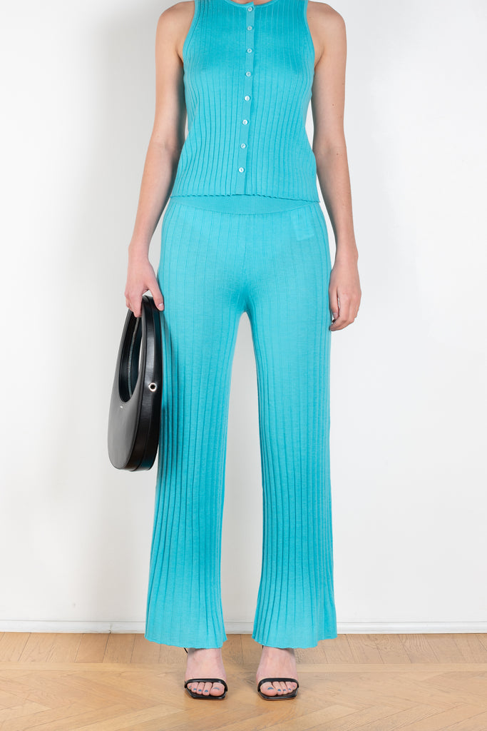 The Karen Trouser by Lisa Yang is a high waisted fitted trouser in the lightest signature paddington-rib cashmere