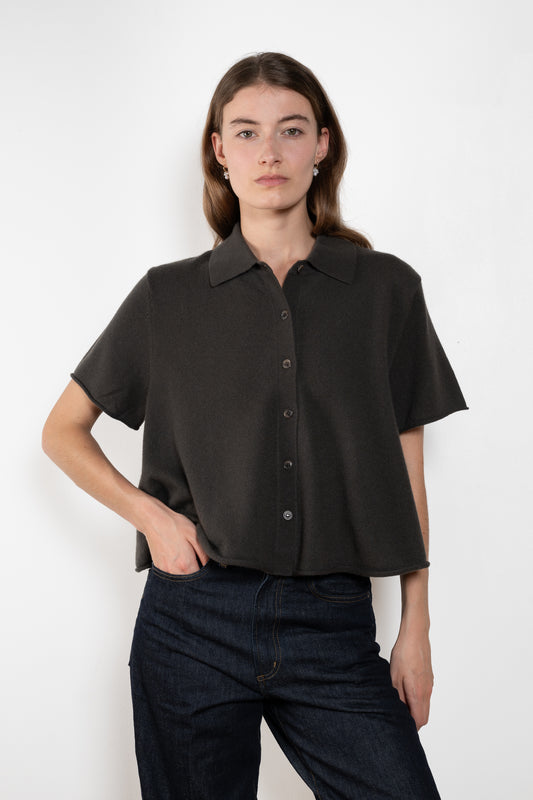 The Leith Top by Lisa Yang designed with a relaxed silhouette, it features a pointed collar, short sleeves, and subtly dropped shoulders
