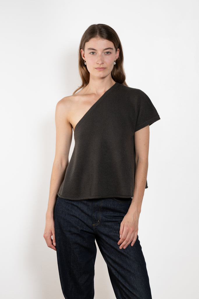 The Livana Top by LISA YANG reimagines everyday knitwear with a modern, asymmetrical silhouette