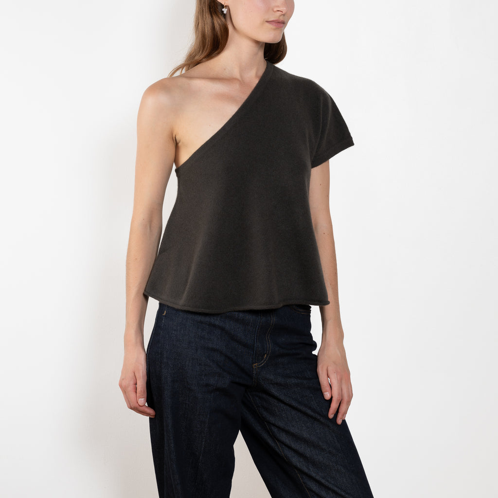 The Livana Top by LISA YANG reimagines everyday knitwear with a modern, asymmetrical silhouette
