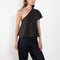 The Livana Top by LISA YANG reimagines everyday knitwear with a modern, asymmetrical silhouette