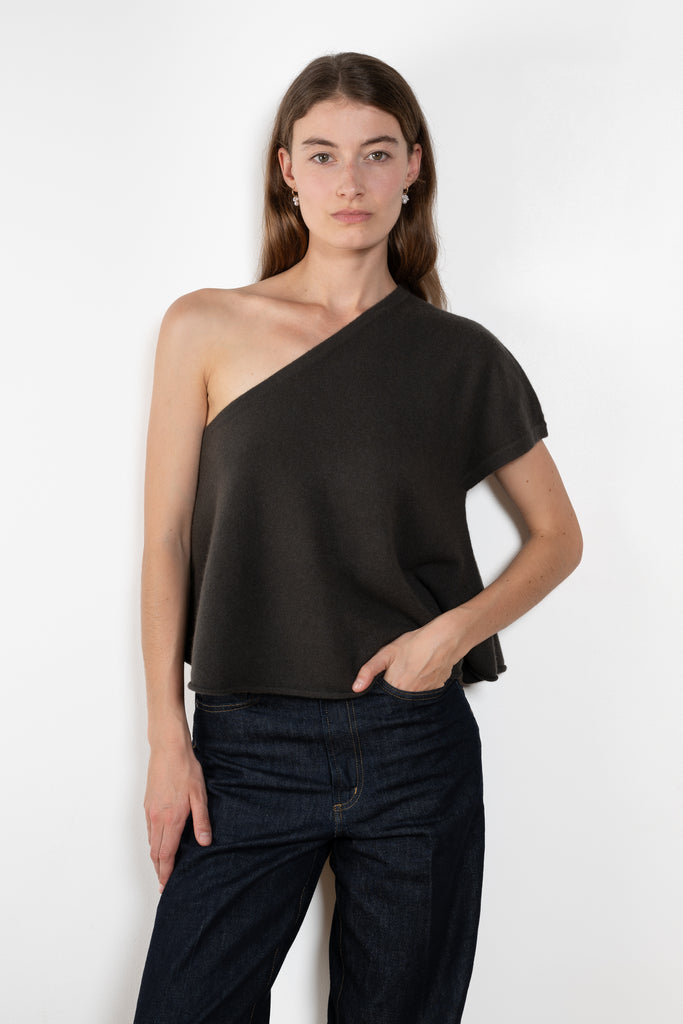 The Livana Top by LISA YANG reimagines everyday knitwear with a modern, asymmetrical silhouette