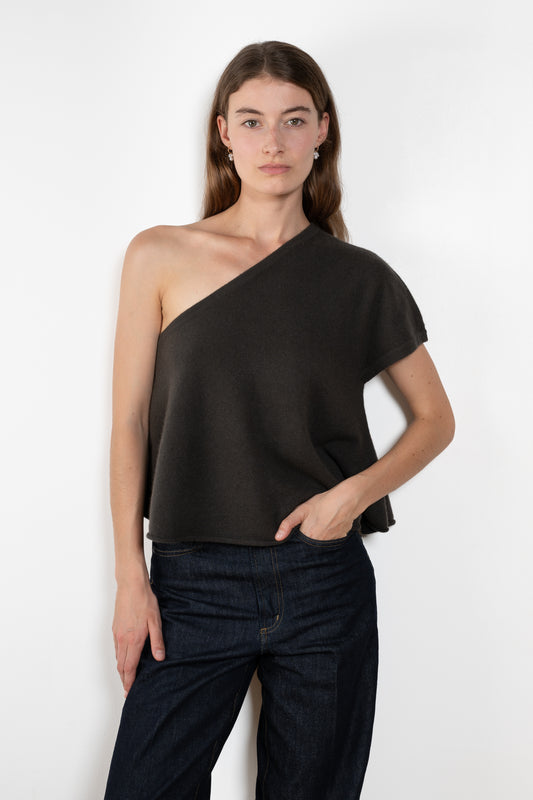 The Livana Top by LISA YANG reimagines everyday knitwear with a modern, asymmetrical silhouette
