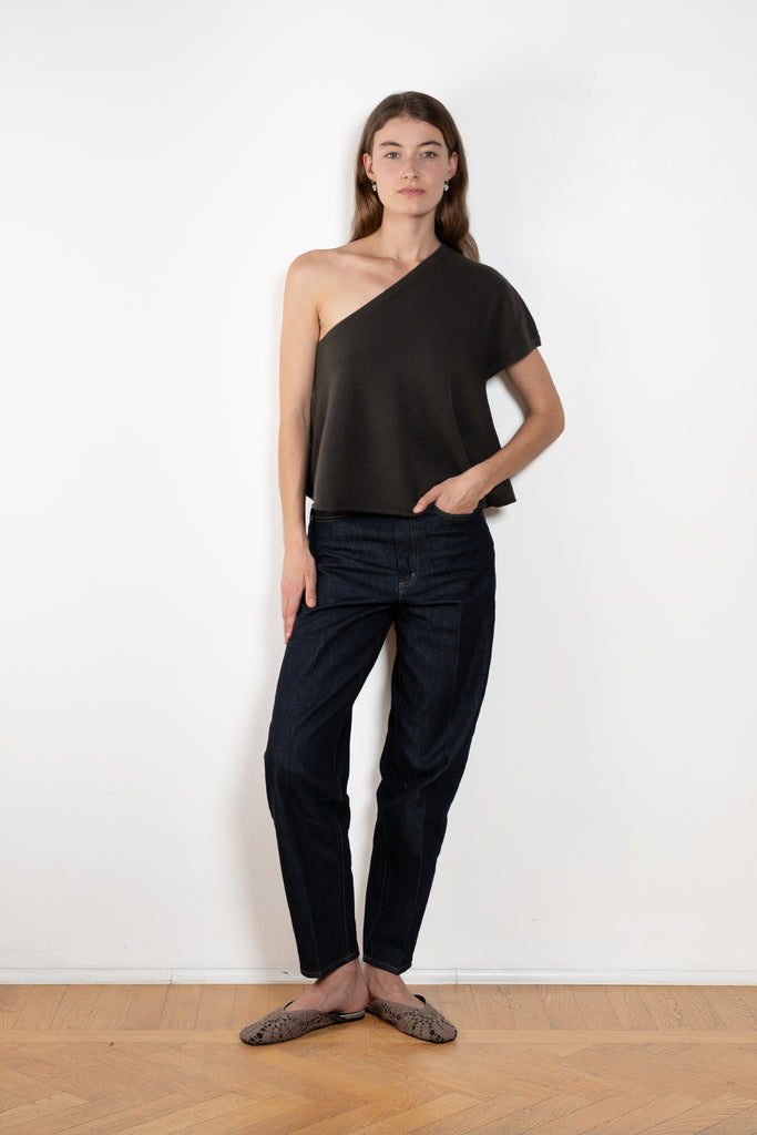 The Livana Top by LISA YANG reimagines everyday knitwear with a modern, asymmetrical silhouette