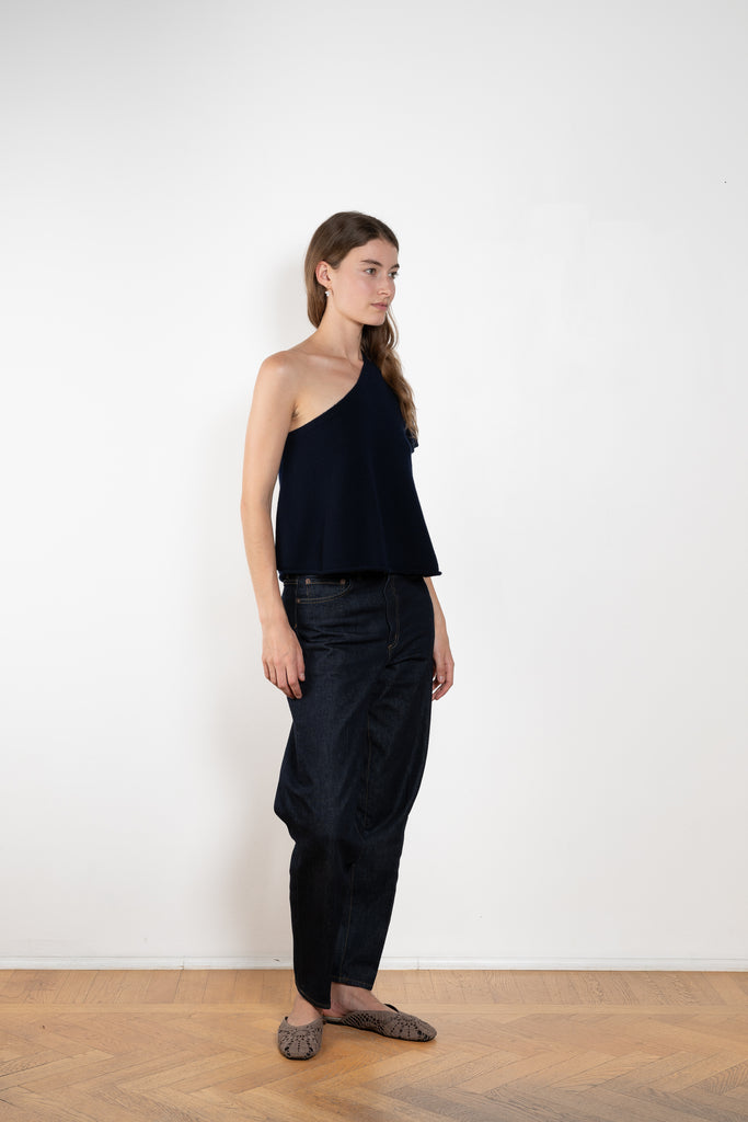 The Livana Top by LISA YANG reimagines everyday knitwear with a modern, asymmetrical silhouette.