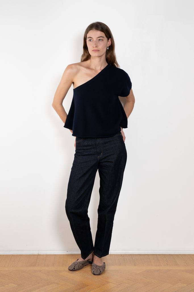 The Livana Top by LISA YANG reimagines everyday knitwear with a modern, asymmetrical silhouette.