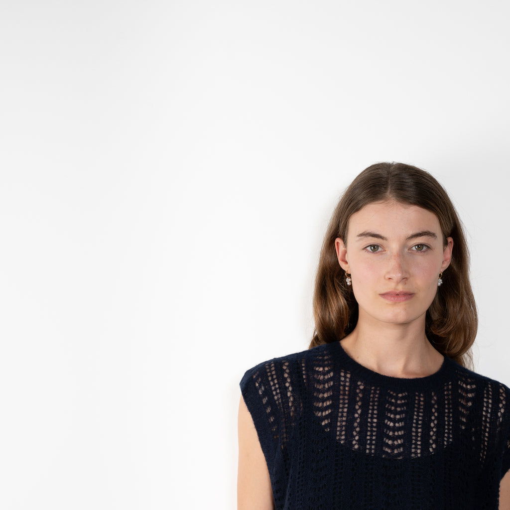 The Nian Vest by Lisa Yang is a lightweight knit crafted from a luxurious blend of cashmere and silk