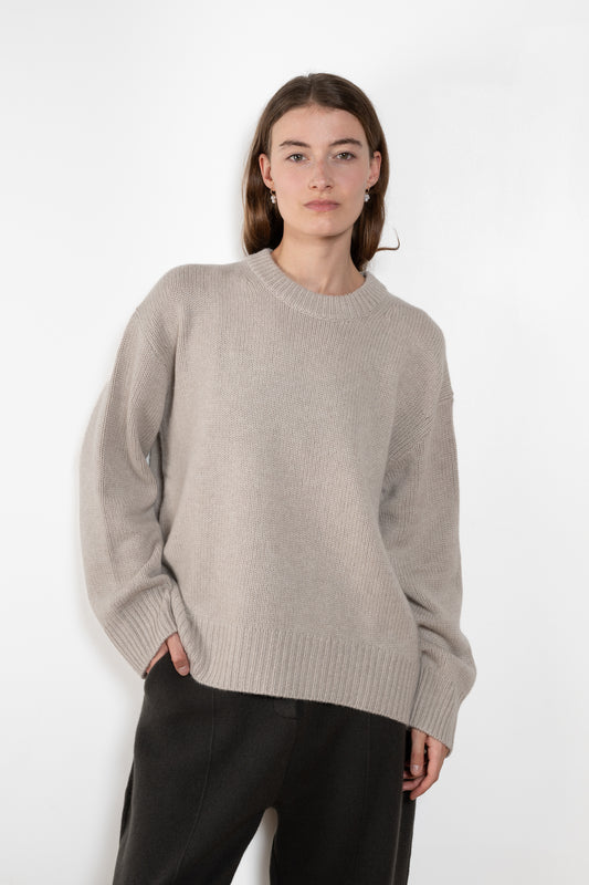 The Noor Sweater by Lisa Yang features a ribbed neck, dropped shoulders, oversized profile.