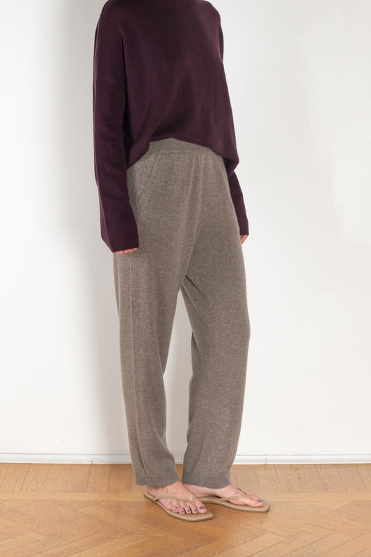 The Symone Trousers by Lisa Yang is a fine knit cashmere trouser with an elastic waistband an a long tapered leg