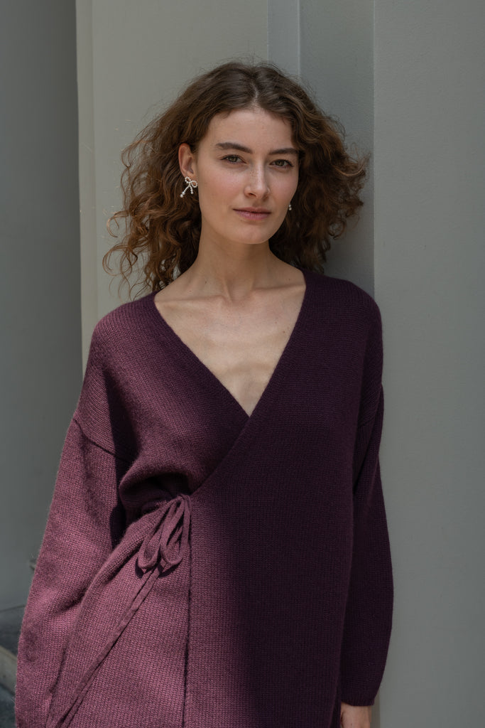 The Laurina Wrap Cardigan is a refined and feminine cashmere knit wrap cardigan with a tied waist