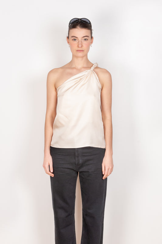 The Adiran Top  by Loulou Studio is a one shoulder twist silk top