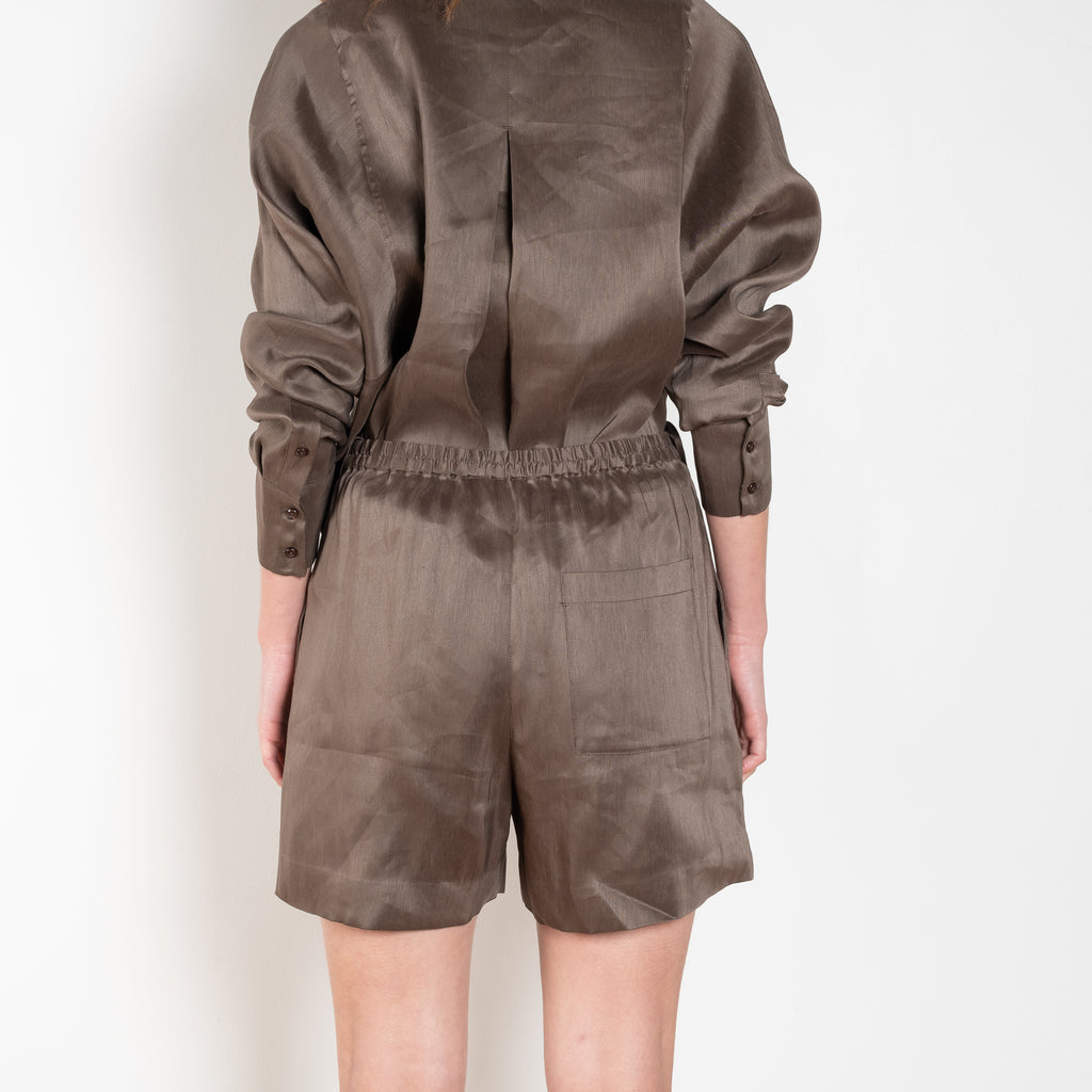 The Adonia Short by Loulou Studio is a silk linen organza short with an elastic waistband