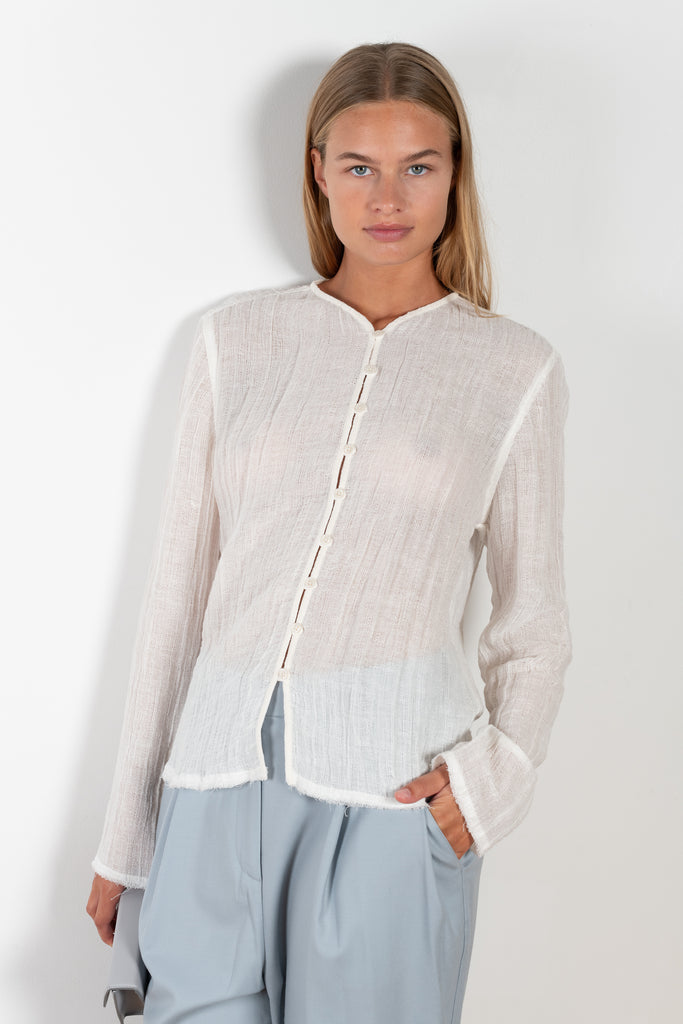The Beta Shirt by Loulou Studio is a fine top in a delicate linen bland with front buttons
