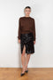 The Myra Skirt by Loulou Studio is a mid waist slit skirt in a pony effect calfskin leather