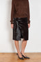 The Myra Skirt by Loulou Studio is a mid waist slit skirt in a pony effect calfskin leather