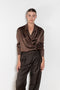 The Persia Top by Loulou Studio is an elegant top with shirting inspired details in a viscose and wool satin