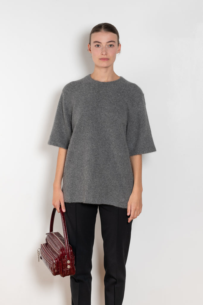 The Raven Sweater by Loulou Studio is a short sleeved loose sweater in a soft yak and wool blend