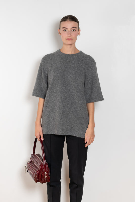 The Raven Sweater by Loulou Studio is a short sleeved loose sweater in a soft yak and wool blend